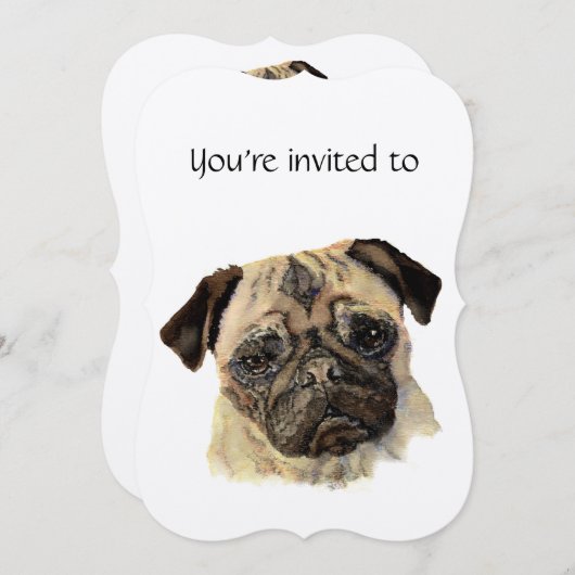 Jubileum met datum waterverf pug hond huisdier kaart (Voorkant / Achterkant)