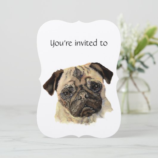 Jubileum met datum waterverf pug hond huisdier kaart (Staand voorkant)