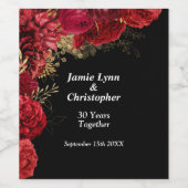 Jubileum met rode Floral Weddenschap Wijn Etiket (Enkel label)
