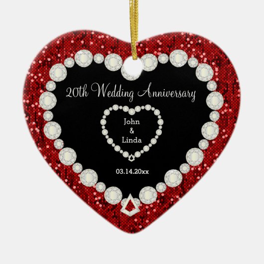 Jubileum met rode Glitter DIY Wedding Keramisch Ornament (Voorkant)