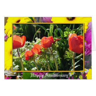 Jubileum met rode tuinbloemen