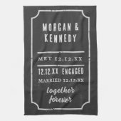 Jubileum ontmoette verloofde gehuwde keukenhanddoe theedoek (Verticaal)