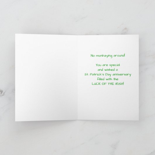 Jubileum op St Patrick's Day Monkey w/ Shamrock Kaart (Binnen)