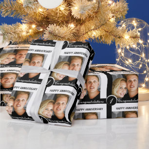 Jubileum paar zwart wit jaar cadeaupapier