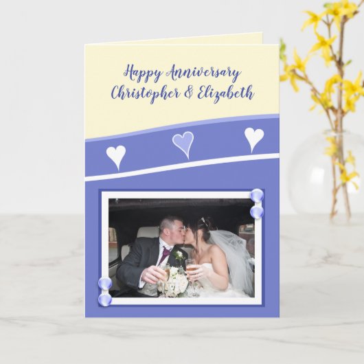 Jubileum Paars en roomfoto Kaart (Gele Bloem)