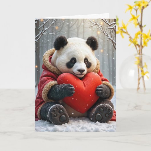 Jubileum Panda Beer Knuffelen Een Hart Kussen Kaart (Gele Bloem)