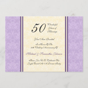 Jubileum Party 50th Paars Damask Invitation Kaart