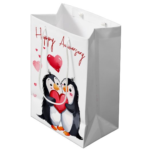 Jubileum pinguïns met hart medium cadeauzakje (Voorkant Gekanteld)