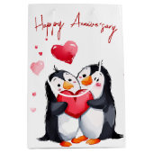 Jubileum pinguïns met hart medium cadeauzakje (Voorkant)