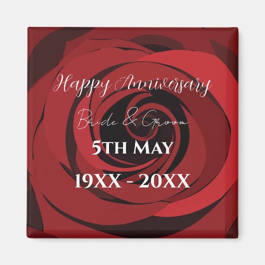 Jubileum rode rozenbloem magneet (Voorkant)