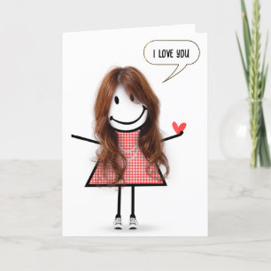 Jubileum Stick Figuur Meisje met Speech Bubble Kaart