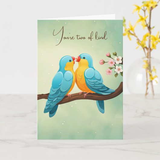 Jubileum Tortelduifjes Kaart (Gele Bloem)