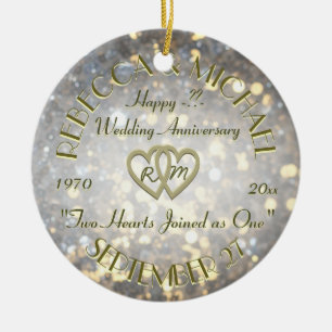Jubileum twee harten keramisch ornament