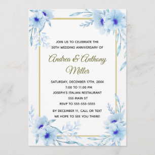 Jubileum Uitnodiging Floral Blue Gold