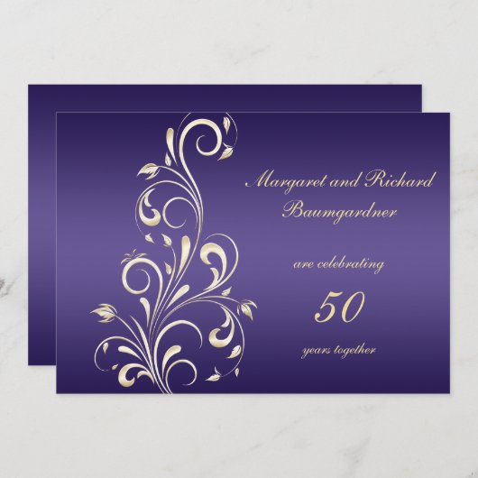 Jubileum van de 50e bruiloft met gouden Paarse ron Kaart (Voorkant / Achterkant)