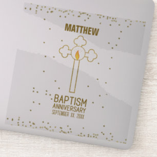 Jubileum van de doop Gouden Kruis Gepersonaliseerd Sticker