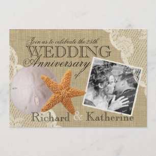 Jubileum van strand en Lace Wedding Kaart