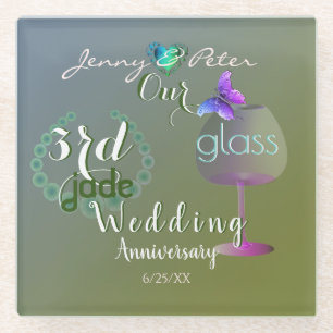 Jubileum voor 3e Jade Glass Wedding Glazen Onderzetter