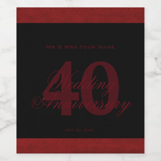 Jubileum voor 40e bruiloft - Eigen waslabel Wijn Etiket (Enkel label)