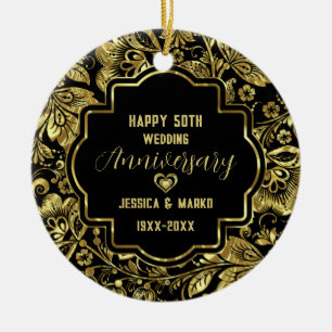 Jubileum voor 50e bruiloft zwart en goud keramisch ornament