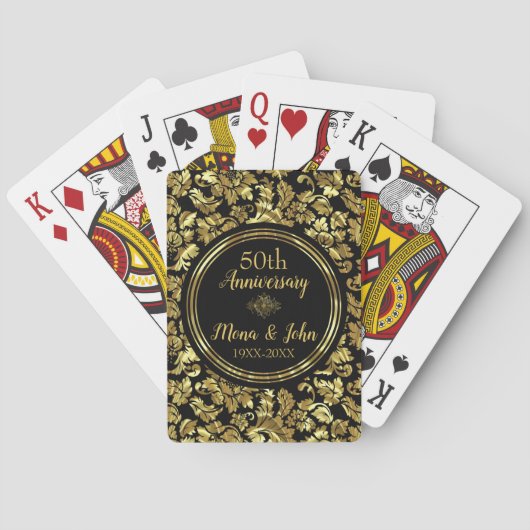 Jubileum voor 50e bruiloft zwart en goud pokerkaarten (Achterkant)