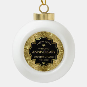 Jubileum voor 50e bruiloft zwart en gouden Damaske Keramische Bal Ornament