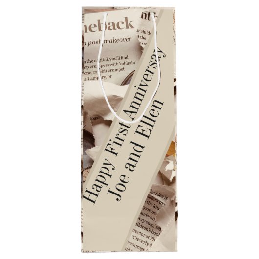 Jubileum voor eerste bruiloft bewerken wijn cadeautas (Achterkant)