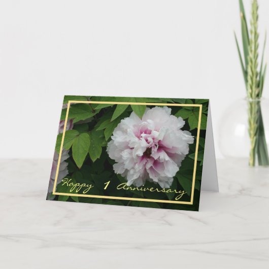 Jubileum voor eerste bruiloft Wishes White Peony E Kaart (Voorkant)