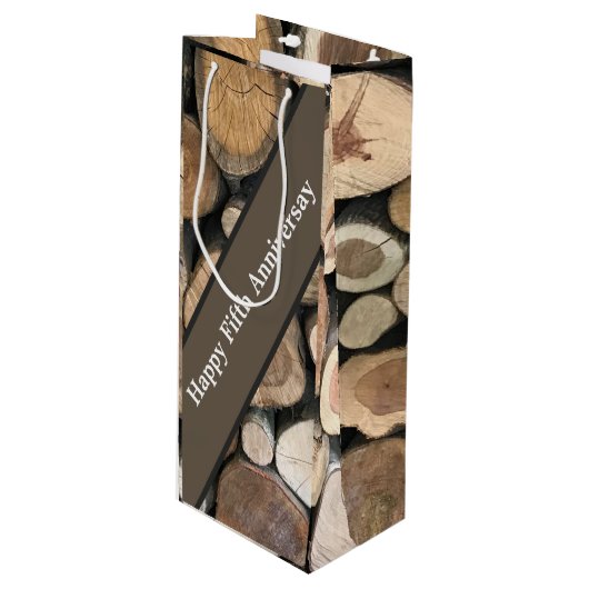 Jubileum voor vijfde bruiloft wijn cadeautas (Voorkant Gekanteld)