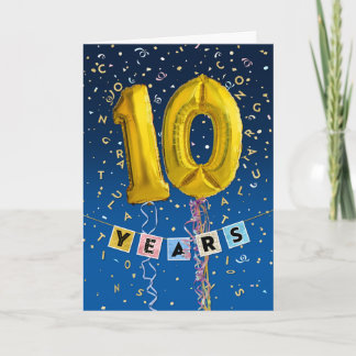 Jubileum werknemer 10 jaar - goudballonnen kaart