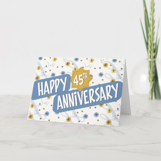 Jubileum werknemer 45 jaar blauw wit patroon kaart (Voorkant)