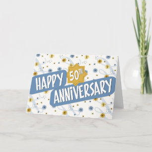 Jubileum werknemer 50 jaar blauw wit patroon kaart