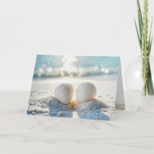 Jubileum witte schelpen in het zand kaart (Voorkant)