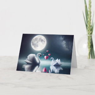 Jubileum zwaan met origami vogel kaart