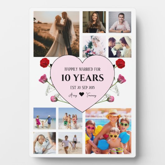 Jubileumfoto's met roze hart en rozen fotoplaat (voorkant)