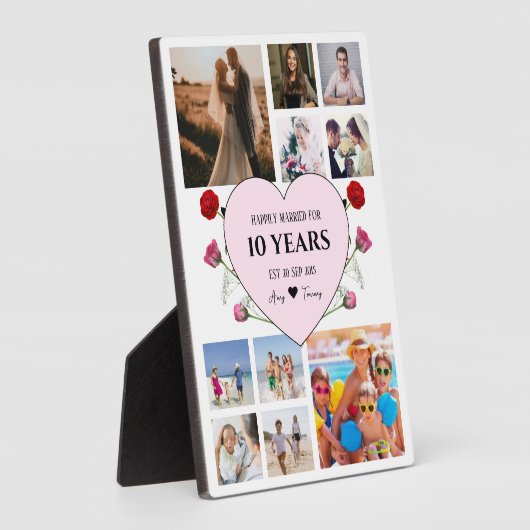 Jubileumfoto's met roze hart en rozen fotoplaat (Zijkant)