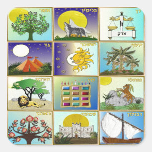 Judaica 12 stammen van Israël Kunst Vierkante Sticker