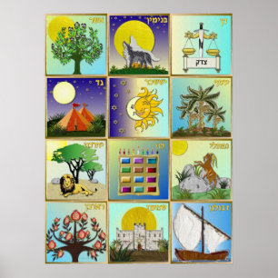Judaica 12 Tribes of Israel Art Poster