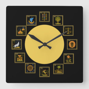 Judaica 12 Tribes of Israel Clock Vierkante Klok