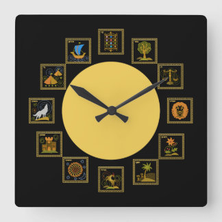 Judaica 12 Tribes of Israel Clock Vierkante Klok