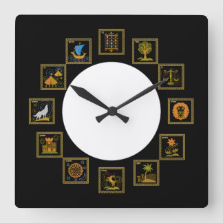 Judaica 12 Tribes of Israel Clock Vierkante Klok