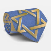 Judaica Blue Gold Star van David Print Stropdas (Opgerold)