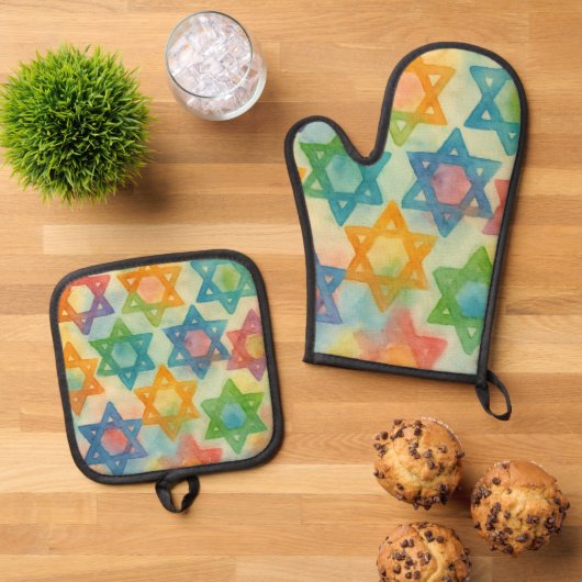 Judaica Cadeaus -  Oven Mits Ovenwant & Pannenlap Set (Top down)