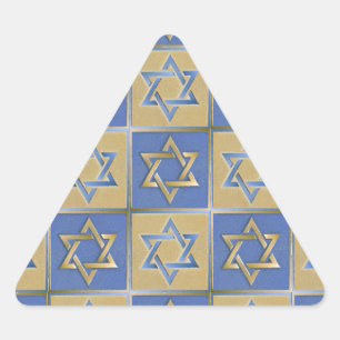 Judaica Davidster Metaal Goud Blauw Driehoek Sticker