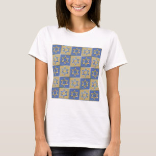 Judaica Davidster Metaal Goud Blauw T-shirt