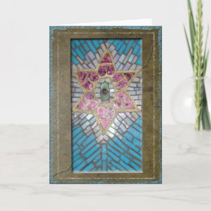 Judaica: Glas in lood Mozaïek Harten Ster van Davi Kaart