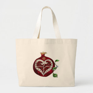 Judaica Granaatappel Hart Hanukkah Rosh Hashanah Grote Tote Bag