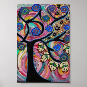 Judaica Hamsa Arbre De La Vie Poster Du Coucher De