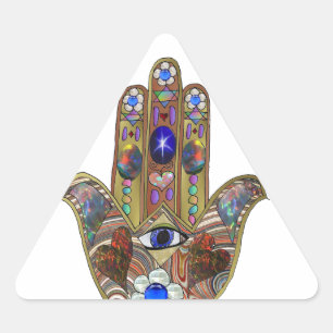 Judaica Hamsa Harten Bloemen Opal Kunstprint Driehoek Sticker