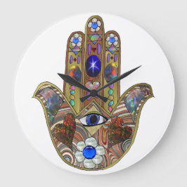 Judaica Hamsa Harten Bloemen Opal Kunstprint Grote Klok